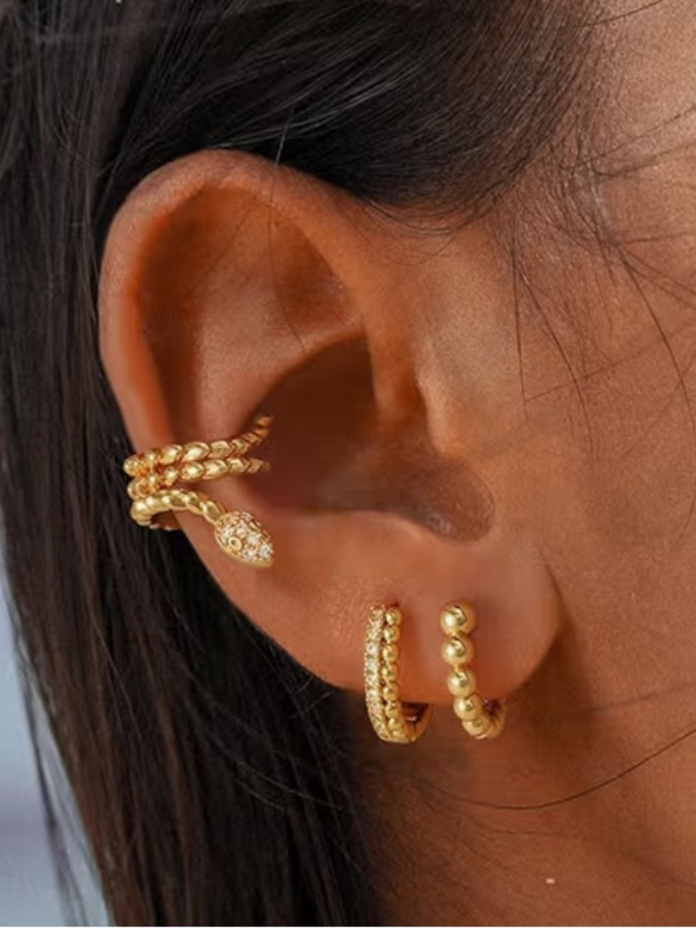 🆕 NIB Snake Serpent Cuff Earring 14K Gold Plated with Faux Diamond Details